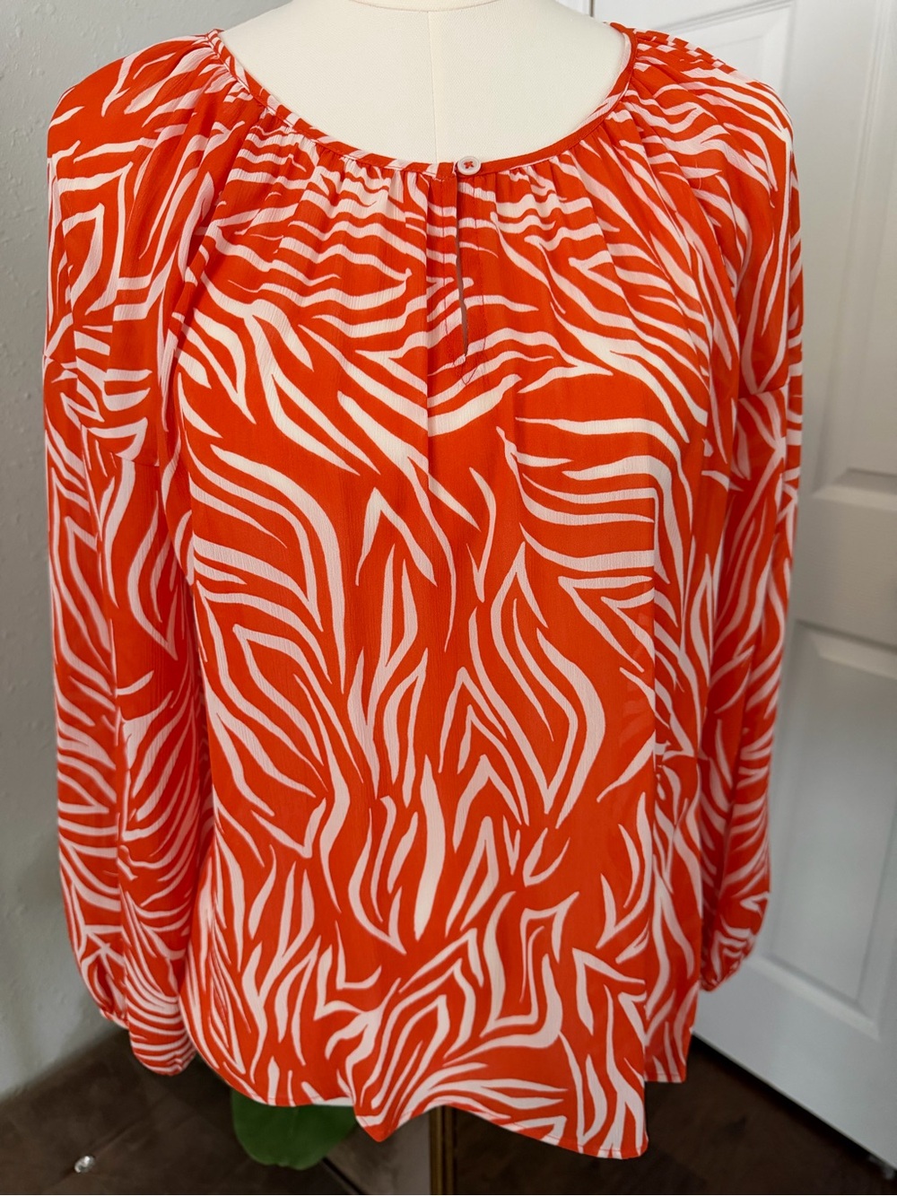 Vince Camuto Orange and White Zebra-Print Peasant Blouse